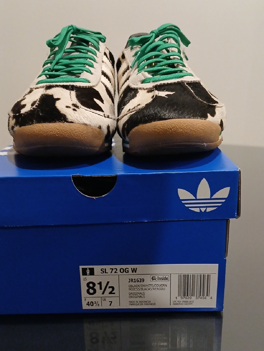 AUTHENTIC/REAL Adidas Cow Print Sneakers with Green Laces